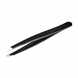 Amazon Basics Pinzette mit schräger Spitze, professionell, Edelstahl, zur effektiven Haarentfernung, ideal für tägliche Beauty-Routine, mit Reiseetui, schwarz, 1er-Pack (Früher Marke AmazonCommercial)