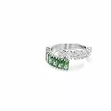 Swarovski Matrix Ring, Rhodinierter Damenring mit Klaren und Grünen Zirkonia im Rund- und Baguette-Schliff, Größe: 58