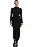 Urban Classics Women's TB6933-Ladies Rib Longlseeve Mockneck Dress, Black, Small