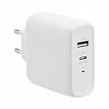 Amazon Basics GaN-Wandladegerät mit 2 Anschlüsse, 63 W, 1 USB-C-Port mit 45 W und 1 USB-A-Port mit 18 W, für Laptops, Tablets und Handys mit Stromversorgung, Weiß (Nicht PPS), 6,6 x 2,94 x 6,24 cm