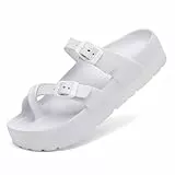Waysoland Sandalen Damen Sommer,Orthopädische Sandalen Damen Bequeme Folien Dicke Sohlen flache Sandalen mit einstellbarer Schnalle und Ultra Kissen(Weiß,38 EU)