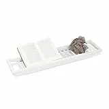 Relaxdays Badewannenablage aus Bambus, Badewannenbrett, Tablett für Badewanne 5.40 x 67.80 x 16.60 cm, weiß lackiert