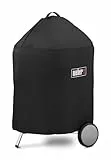 Weber Premium-Abdeckhaube/Für 57 cm Holzkohlegrills, Atmungsaktives und wasserabweisendes Material mit UV-Schutz und Befestigungsgurt, Schwarz, 89 x 63,5 x 68,5 cm