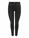 ONLY Damen Skinny Fit Jeans | Normal Waist Denim Stretch Hose | Bleached Used Design ONLWAUW, Farben:Schwarz, Größe:XL / 30L