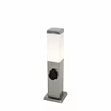 QAZQA - Moderne Außenleuchte I Wegeleuchte I Gartenlampe I Gartenleuchte I Standleuchte 45 cm Stahl I Silber I nickel matt mit Fassung IP44 - Malios I Außenbeleuchtung - Edelstahl Rechteckig - LED gee