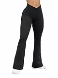 OQQ Damen Yoga Leggings Schlaghose Cross Waist Hohe Taille Flared Elastische Sport Leggings für Damen Schwarz