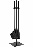 VOUNOT Kaminbesteck, 4-teilige Kamingarnitur Set mit Schaufel, Besen, Schürhaken & Halter, Schmiedeeisen Kaminwerkzeug Kaminzubehör Ofenbesteck, Schwarz