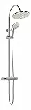 aquaSu® Duschsystem Oblivio mit Thermostat-Armatur | Handbrause: 3-strahlig | Kopfbrause: 1-strahlig | integrierte Ablage | Antikalk | rund | höhenverstellbar | Kleben oder Bohren | Chrom | 72344 2