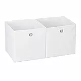Relaxdays Aufbewahrungsbox Stoff 2er Set, quadratisch, Aufbewahrung für Regal, Stoffbox in Würfelform 30x30x30 cm, weiß
