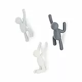 Umbra Buddy Haken - Dekorative Wandhaken Garderobe für Jacken, Schals, Taschen, Rucksäcke, Handtücher und Mehr, 3er-Set, Grau