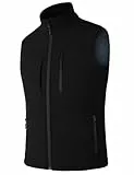 cioiniei Herren Fleece Gefüttert Winddicht Weste Warm Reißverschluss Taschen Oberbekleidung Freizeit Ärmellose Weste Leichte Wasserdichte Softshelljacke, Schwarz , XXL