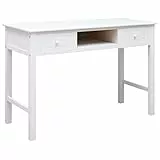KGHFDVB Vintage Holzschreibtisch Weiß 110x45x76 cm mit 2 Schubladen und offenem Fach, aus Paulownia- und Pappelholz, als Konsolentisch oder Computertisch nutzbar