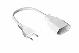 Kabelmeister Euro-Verlängerung - 20 cm ultrakurz - Euro-Stecker Typ C (gerade) an Euro-Buchse (gerade) - KUPFERLEITER CU - 0,75 mm² - Stromkabel-Verlängerung - Weiss - Qualitätware vom KABELMEISTER
