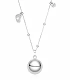 Dada Gioielli - Kette mit Engelrufer-Glocke und Glücksbringer - Ein Brillantes Kleeblatt, ein Geschenk zur Schwangerschaftsankündigung für Werdende Mütter, 90+10+10cm (Babyfüß 1 Herz)