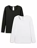 LAPASA Damen Innenfleece Thermo Unterhemd, warmes langärmliges Thermo-Shirt Thermounterwäsche Oberteil, Schwarz, Weiß (2 Pack), XL