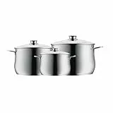 WMF Diadem Plus Topfset Induktion 3-teilig, Kochtopf Set mit Glasdeckel, Cromargan Edelstahl poliert, Induktions Töpfe Set unbeschichtet