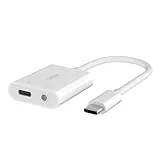 Belkin Rockstar™ 3,5-mm-Audio- + USB-C®-Ladeadapter, Kopfhörer-Adapter, Schnellladen mit USB-C Power Delivery, 60 W, u. a. für iPhone 15, iPad Pro, Galaxy, Note, Google Pixel, LG, Sony Xperia, Weiß