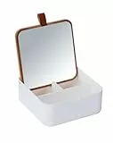 WENKO Organizer mit Deckel Bovisa Weiß - Kosmetik Organizer mit 3 Fächern und Spiegel, Spiegelfläche: 13 x 13 cm 100 % Vergrößerung, Kunststoff, 14 x 5.5 x 14 cm, Weiß, Weiss