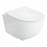 LAVITA Wand-WC Brava Hänge Toilette WC Sitz Toilettendeckel mit Absenkautomatik & Metallscharniere Toiletten Spülrandlos Hängend Toilettenbecken 360x480x375 mm Weißer Glanz