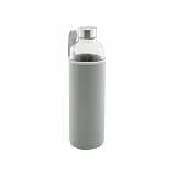 axentia Trinkflasche aus Glas, Wasserflasche mit Neoprenhülle in Grau, 500 ml