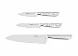 Tefal Precision 3-tlg. Messer-Set, Kochmesser 15 cm, Universalmesser 12 cm, Schälmesser 9 cm, schärfste Messer, 22°-Klingenwinkel, Eishärtungstechnologie, Wellenmuster, Edelstahl, K289S334