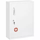 kleankin Medizinschrank aus kaltgewalztem Stahl Arzneischrank zur Medikamenten-Aufbewahrung, Abschließbar Erste Hilfe Schrank mit 3 Fächer, 40 x 15 x 53,5 cm, Weiß