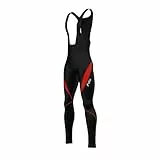 FDX Herren-Radhose mit Trägern – Gepolsterte, leichte und atmungsaktive Thermo-Radhose aus schnelltrocknendem Roubaix-Gewebe mit Reißverschlusstasche hinten – Winter-Radleggings, Fahrradhose(Red-XL)