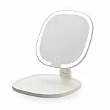 Ansuoda Kosmetikspiegel mit Beleuchtung, Wiederaufladbarer Klappbar Reisespiegel, 3 Lichtfarben & Einstellbare Helligkeit Ultraschlank Tischspiegel für Schlafzimmer und Badezimmer