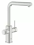 GroheBlue Pure Minta - Einhand-Spültischbatterie mit Filterfunktion (L-Auslauf, Einlochmontage, herausziehbarer Mousseur, schwenkbarer Rohrauslauf), supersteel, 30601DC0