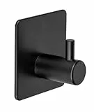 WENKO Wandhaken Ureo Schwarz, 2er Set, hochwertige Haken aus lackiertem, rostfreiem Edelstahl, Handtuchhaken für Bad, Gäste-WC & den gesamten Haushalt, Befestigung ohne Bohren, 4,5 x 4,5 x 3 cm