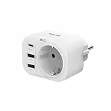 Hama Mehrfachstecker 4fach (1 USB-C PD, 2 USB-A, 1 Schutzkontakt, USB Mehrfachstecker für Steckdose, Steckdosenadapter 4in1 mit Fast Charge, USB Ladegerät bis zu 20 W) weiß