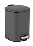WENKO Kosmetik-Treteimer Mod. Alassio, Abfalleimer mit 5 Liter Volumen, hochwertiger Badezimmer-Mülleimer mit Easy-Close Absenkautomatik, aus lackiertem Stahl, 20,5 x 27 x 24,5 cm, Grau