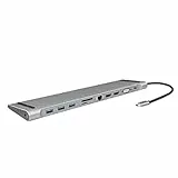 LogiLink UA0373 - USB 3.2 (Gen 1) Docking Station mit 11-Ports und PD (Power Delivery) 100W, 3X USB / 2X HDMI / 1x VGA / 1x CardReader / 1x RJ45 / 1x 3,5mm / Black, Silber