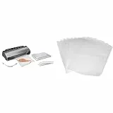 Caso VC 10 Plus Edition - inkl. großem Zubehör Set, 30 cm Schweißnaht, variable Vakuumstärke, Vakuumpumpe 9 L/min, grau, silber, 1er Pack & Amazon Basics Vakuumierbeutel 22cm x 30 cm, 50 Stück