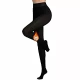 Vertvie Damen Thermo Strumpfhose Translucent Winter Leggings mit Innenfleece High Waist Gefütterte Plüschstrümpfe Durchscheinend Warmhaltende Stretch Beinwärmer Pantyhose (1pc Schwarz,300g für -5~10℃)