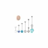 WillTen 6Pcs Schwangerschaft Bauch Bar, Mutterschaft Bauch Bar Bioflex lange Bauch Bar mit Ersatz Bauch Bar Piercing Kugeln, Bauch Bars Bauchnabel Bars Bauchnabel Piercing, Blau