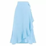 Odizli Wickelrock Damen Midi Rock Sommerrock Elegant High Waist Rüsche Vokuhila A-Linie Swing Midirock Faltenrock Sommer Lang Maxirock Festlich Hochzeit Hochzeitsgast Röcke Hellblau L