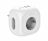JSVER Steckdosenleiste 3 Fach mit 4 USB Steckdosenadapter (2 Eurosteckdose und 1 Schuko),USB Steckdosenwürfel,7 in1 Powercube Mehrfachsteckdose Ladegerät Schreibtisch Ohne Kabel mit Schalter-Weiß