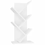 YMYNY Bücherregal im Baumform, 4 Ebenen Raumteiler, Modernes Holzregal für Bücher/Filme/CDs, Schmaler Display Ständer für Schlafzimmer, Home Office, Weiß HBC014W