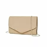 Miss Lulu Damen Umschlag Clutch Elegant Abendtasche Brauttasche Umschlag Clutch Tasche Handtasche mit Kette für Hochzeit Party Prom Helles Khaki
