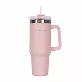 Flamingueo Trinkflasche mit Strohhalm 1,18L - Thermobecher - Kaltgetränke 24h und Heißgetränke 10h - Edelstahl - Tumbler - Rosa