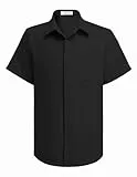 Arshiner Jungen Hemd Schwarz Kurzarmhemd Sommer Schuluniform Shirt Knopfleiste Kleiderhemden Einfarbig Freizeithemd Oberteil für Kinder mit Brusttasche 150/10-11 Jahre