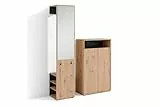 byLIVING Garderoben-Set Lyon/Weiß oder Artisan Eiche kombiniert mit Schwarz/Hochschrank mit Spiegel/Schuhschrank/B 40, H 185, T 35 cm, B 70, H 115, T 33,5 cm