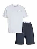 JACK & JONES Herren Jacomaha Ss Tee and Shorts Set W Jnr, Weiß, 152