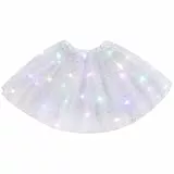 URAQT Tüllrock Damen LED Tütü Erwachsene, Tutu Rock LED, Minirock Mit LED Lichter für Fasching Karneval Motto Party Ballett Tanzen Fancy Dress Halloween Kostüm, 40CM(Weiß)