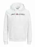 Herren Jack & Jones Corp Logo Sweat Hood Kapuzen Sweatshirt Basic Jumper Reg Fit, Farben:Weiß, Größe Pullover:M