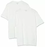 Amazon Essentials Herren T-Shirt aus Baumwolle, Normale Passform, kurzärmelig, Rundhalsausschnitt, 2er-Pack, Weiß, Medium