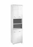 byLIVING Badezimmer-Hochschrank NEBRASKA / Korpus matt weiß / 4 Türen Hochglanz weiß lackiert / Badezimmerschrank / Badschrank mit offenen Elementen / viel Stauraum / B 50, H 192, T 31,5 cm