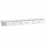 SONGMICS Wandregal, Schweberegal mit 3 Schubladen, bis 15 kg belastbar, 15 x 80 x 10 cm, für Flur, Wohnzimmer, Büro, einfache Montage, platzsparend, modern, weiß LWS085W01
