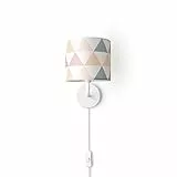 Paco Home Wandleuchte Stofflampenschirm Tischlampe Nachttischlampe Schlafzimmer E14 Vintage Retro Mit Schalter Up & Down, Farbe:Design 2 (Ø18 cm), Leuchtenart/Farbe:Wandleuchte - Weiß